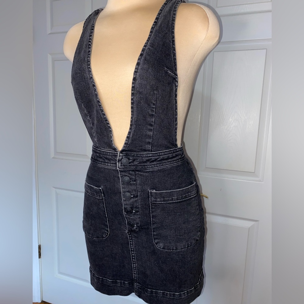 Free People Old School Love Denim Dungaree Pinafore Dress - Size 0 - EUC - Picture 4 of 11